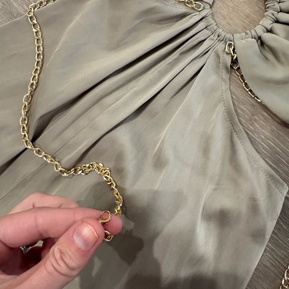 12th tribe taupe satin jumpsuit size medium with waist chain! - Picture 4 of 4